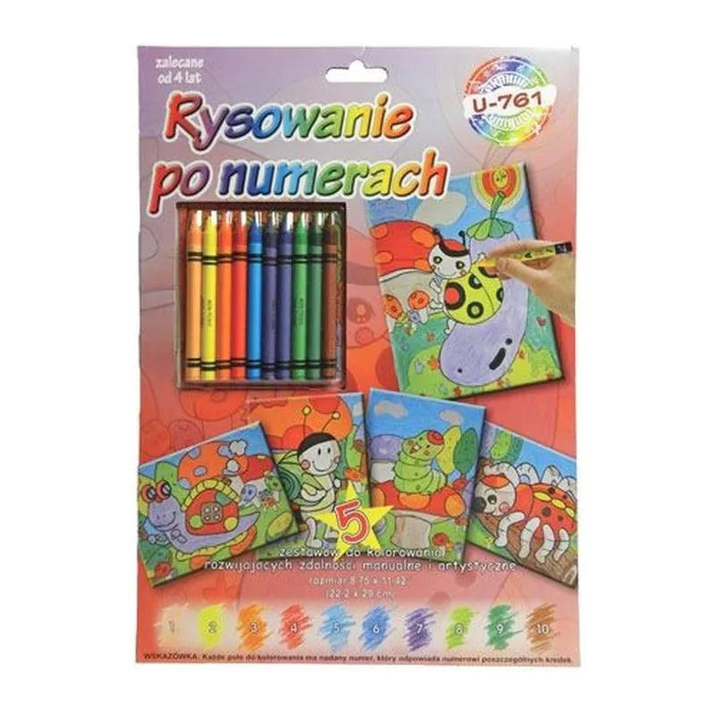 Kolorowanka Po Numerach 5 Kart 22 x 29 cm Z Kredkami Świecowymi TUM-TUM