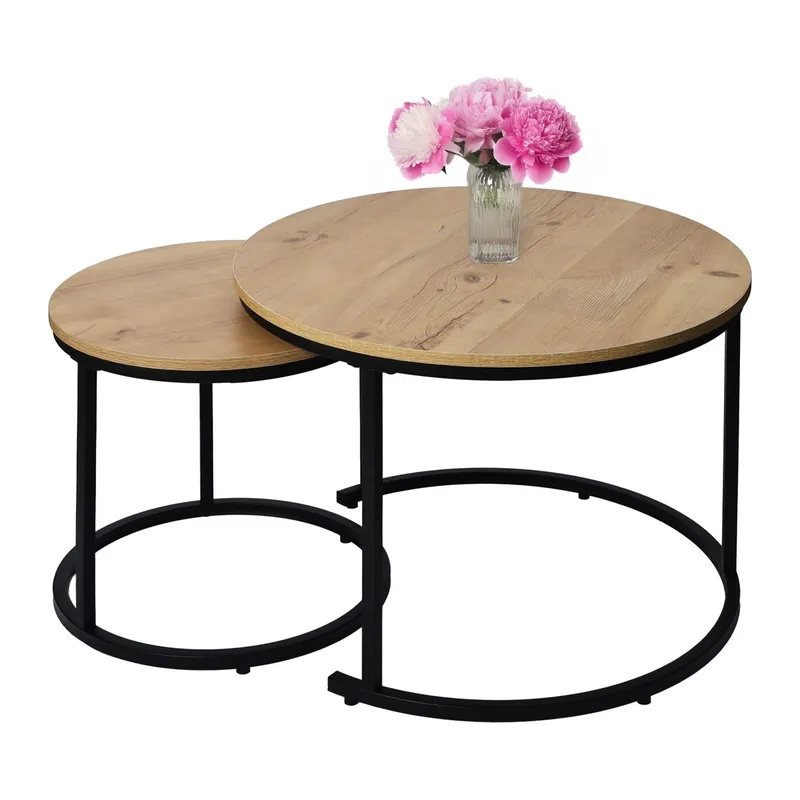 Okrągłe Stoliki 2w1 Loft Dąb Antyczny MEBLIVA 60 x 60 cm - Kawowe