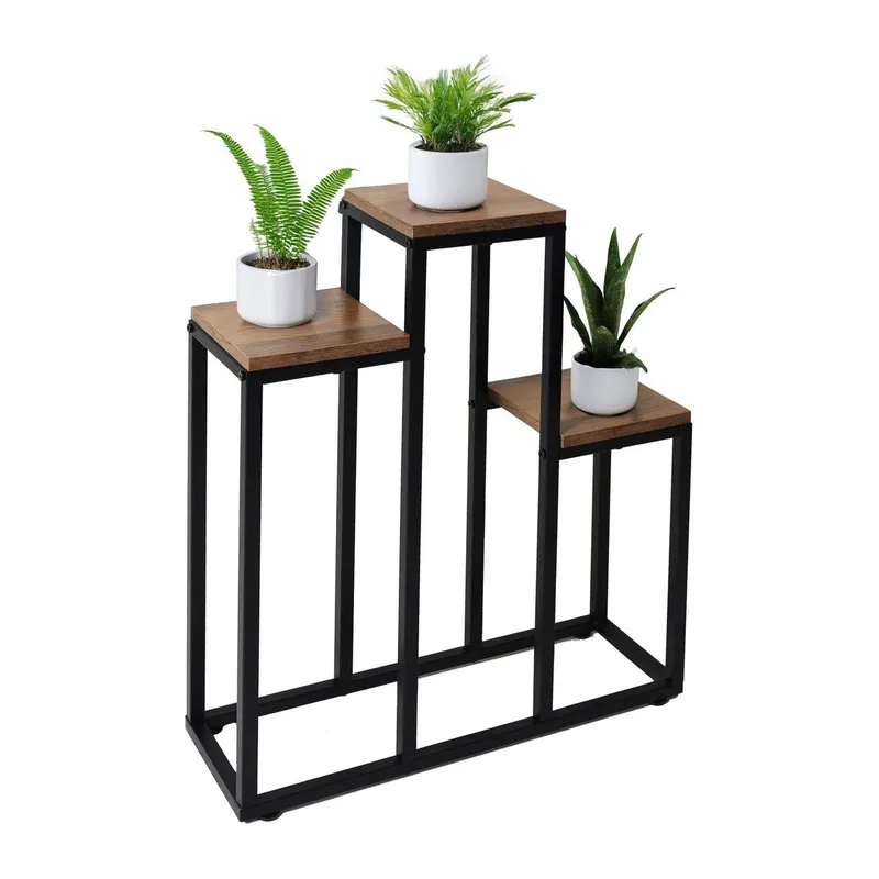 Kwietnik Stojący Na Kwiaty Metalowy 3 Półki Dąb Rustykalny GARDIVA 67 cm
