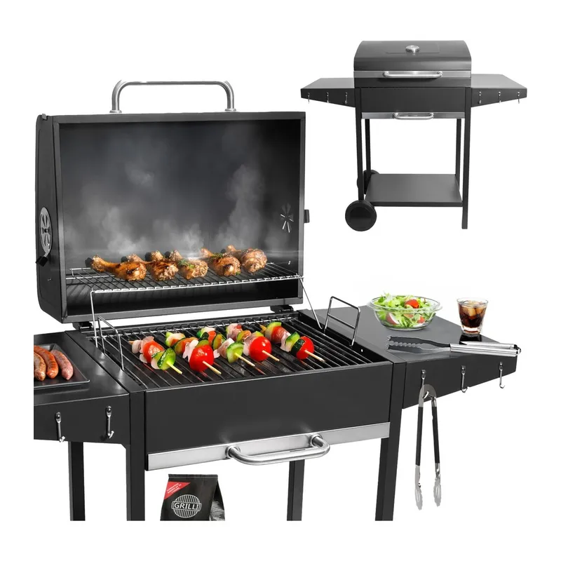 Grill Węglowy Ogrodowy Z Pokrywą Termometrem Duży Ruszt GARDIVA