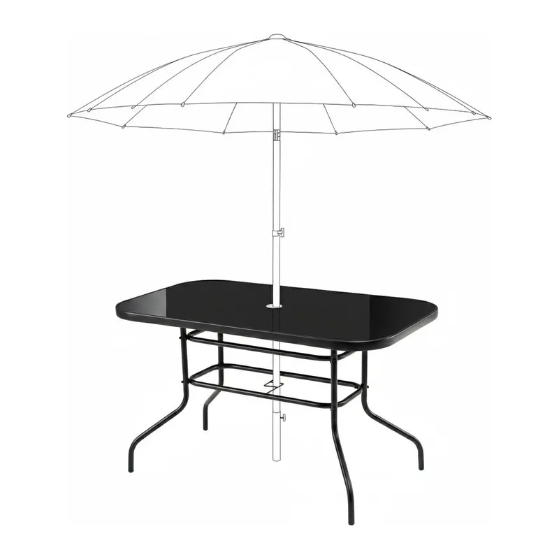 Duży Szklany Stół Ogrodowy 120 x 70 cm Otwór Na Parasol GARDIVA - Czarny