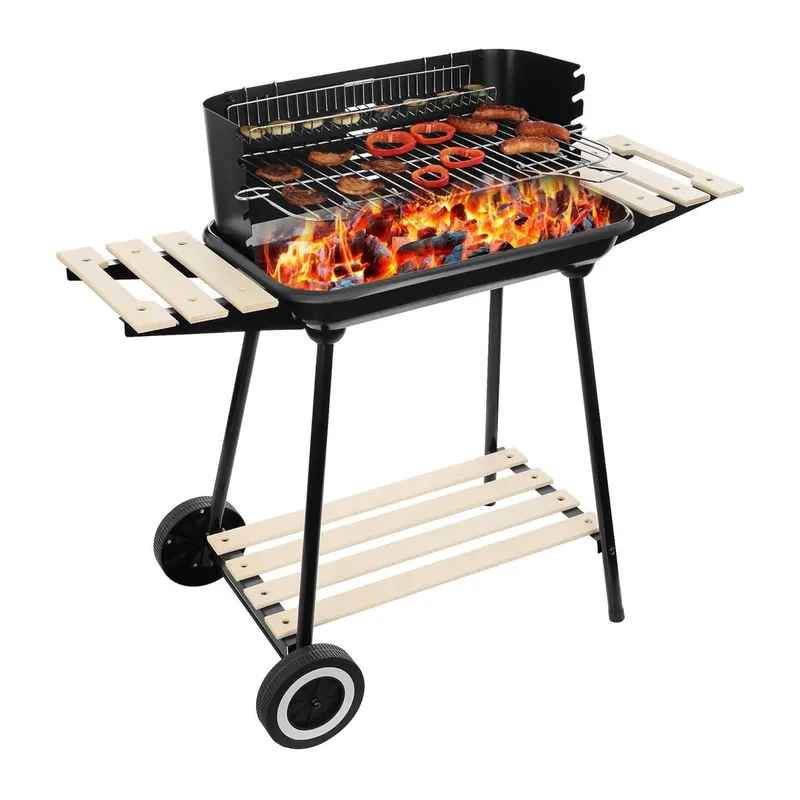 Grill Węglowy Ogrodowy Na Kółkach Z 3 Półkami Ruszt Chromowany GARDIVA