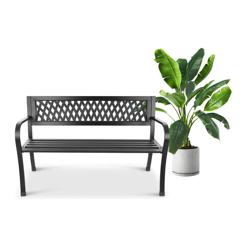 Ażurowa Ławka Ogrodowa Z Oparciem Metalowa 125 cm GARDIVA - Czarna