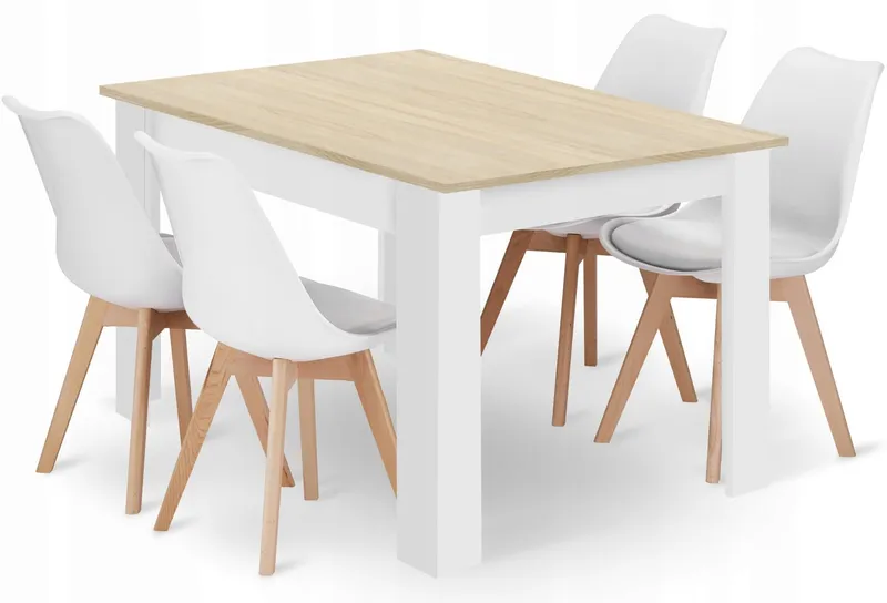 Zestaw Stół Prostokątny 120x80cm Dąb Sonoma + 4 Krzesła MARK MEBLIVA - Biał