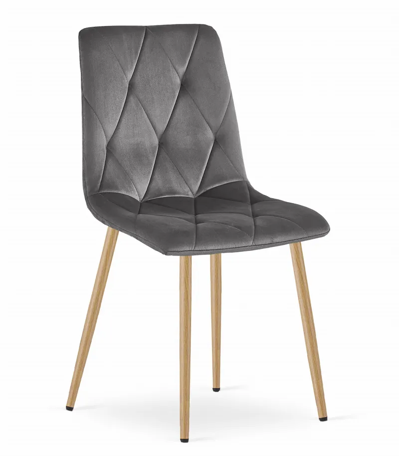 Krzesło MEBLIVA KIFAR - Ciemny Szary Aksamit Nogi Kolor Drewna 4 szt