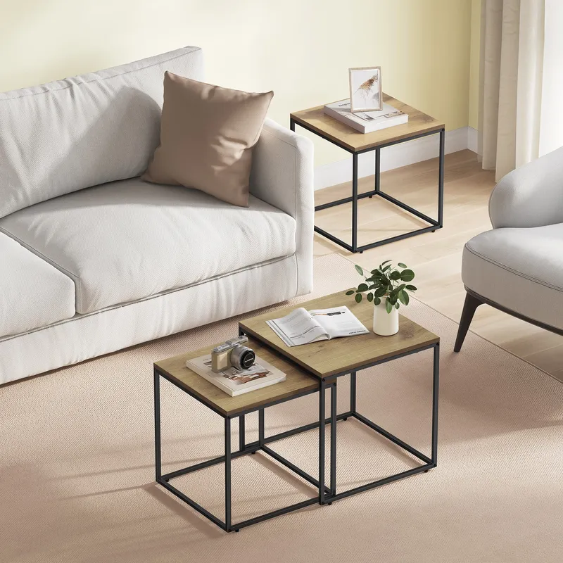 Stolik Kawowy Kwadrat 2szt - Dąb Nogi Czarne MEBLIVA