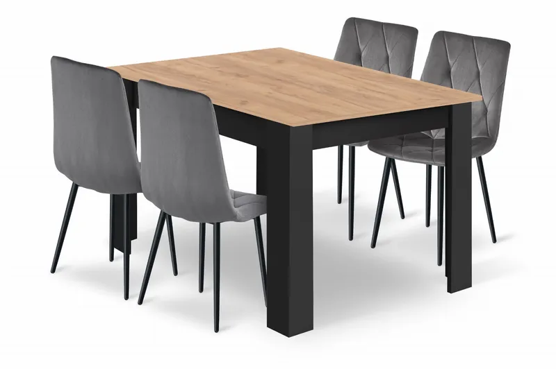 Zestaw Stół NP 120x80cm Craft Czarny + 4 Krzesła LIBRA Szare MEBLIVA
