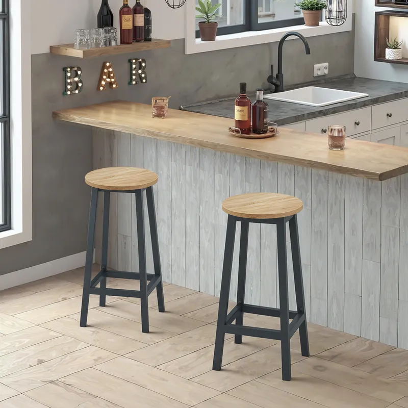 Taboret Barowy - Dąb Sonoma Nogi Czarne MEBLIVA
