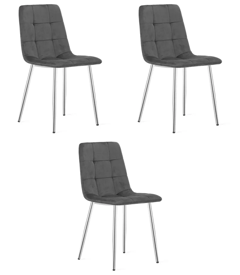 Krzesło MEBLIVA POBUL - Aksamit Szary Ciemny Nogi Chrom 3 szt