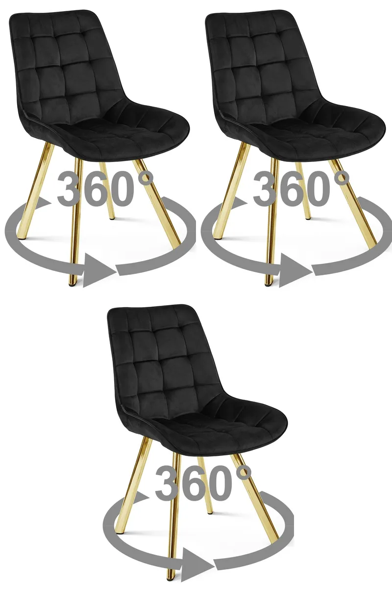 Krzesło MEBLIVA TANUL 360 - Aksamit Czarny Nogi Złote 3 szt
