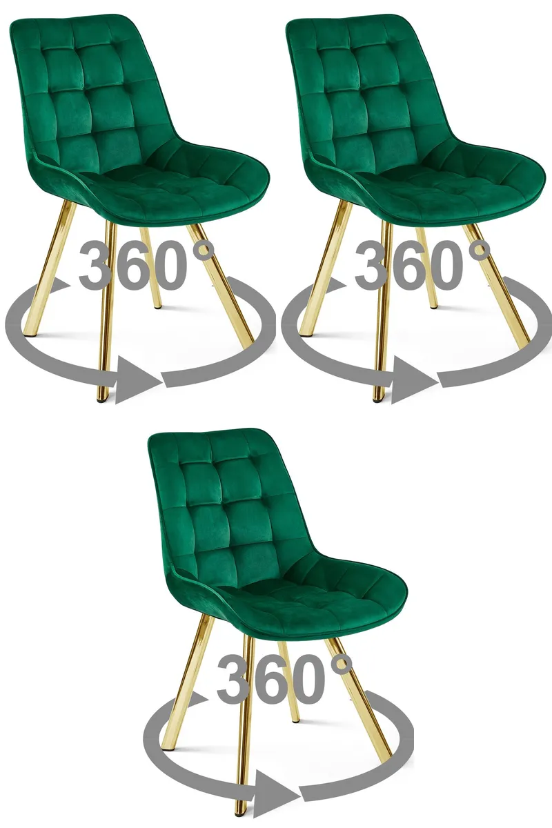 Krzesło MEBLIVA TANUL 360 - Aksamit Zieleń Nogi Złote 3 szt