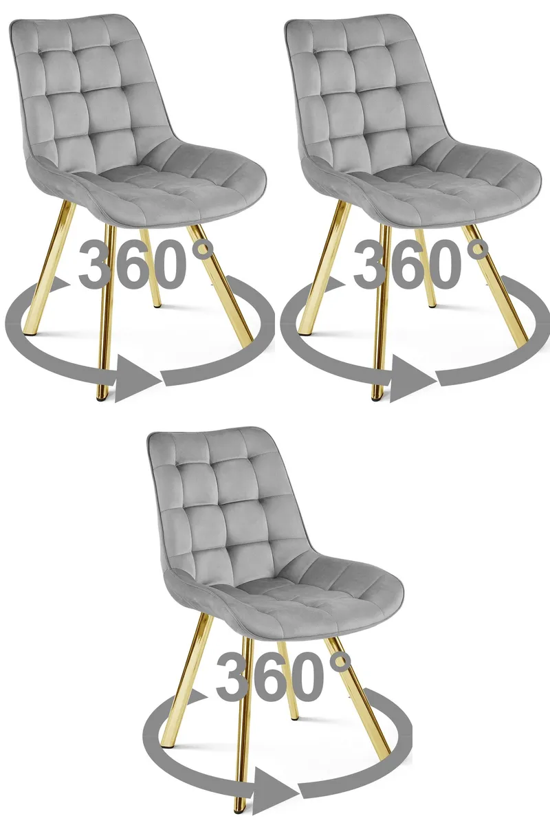 Krzesło MEBLIVA TANUL 360 - Aksamit Szary Jasny Nogi Złote 3 szt