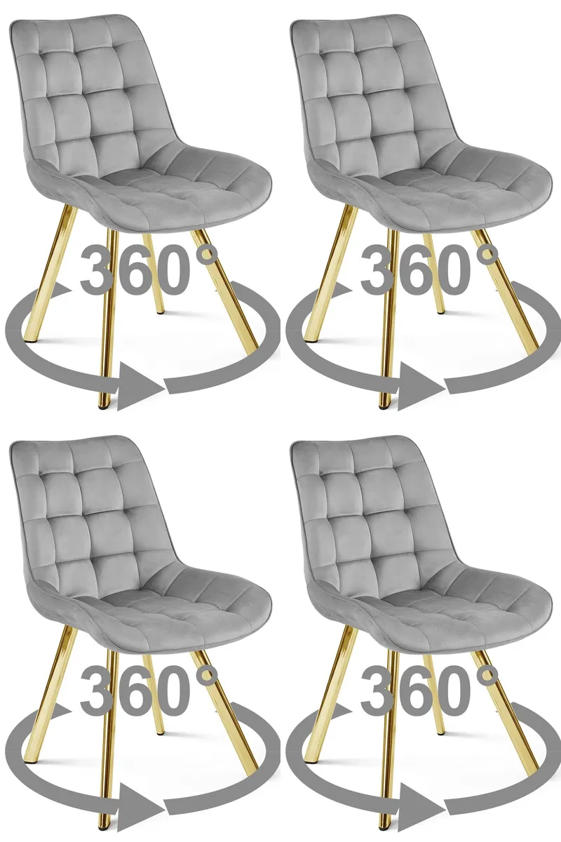 Krzesło MEBLIVA TANUL 360 - Aksamit Szary Jasny Nogi Złote 4 szt