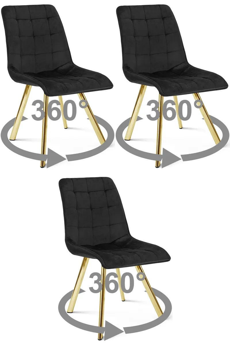 Krzesło MEBLIVA GAMOR 360 - Aksamit Czarny Nogi Złote 3 szt