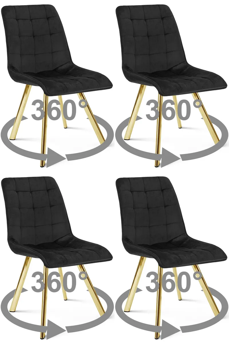 Krzesło MEBLIVA GAMOR 360 - Aksamit Czarny Nogi Złote 4 szt