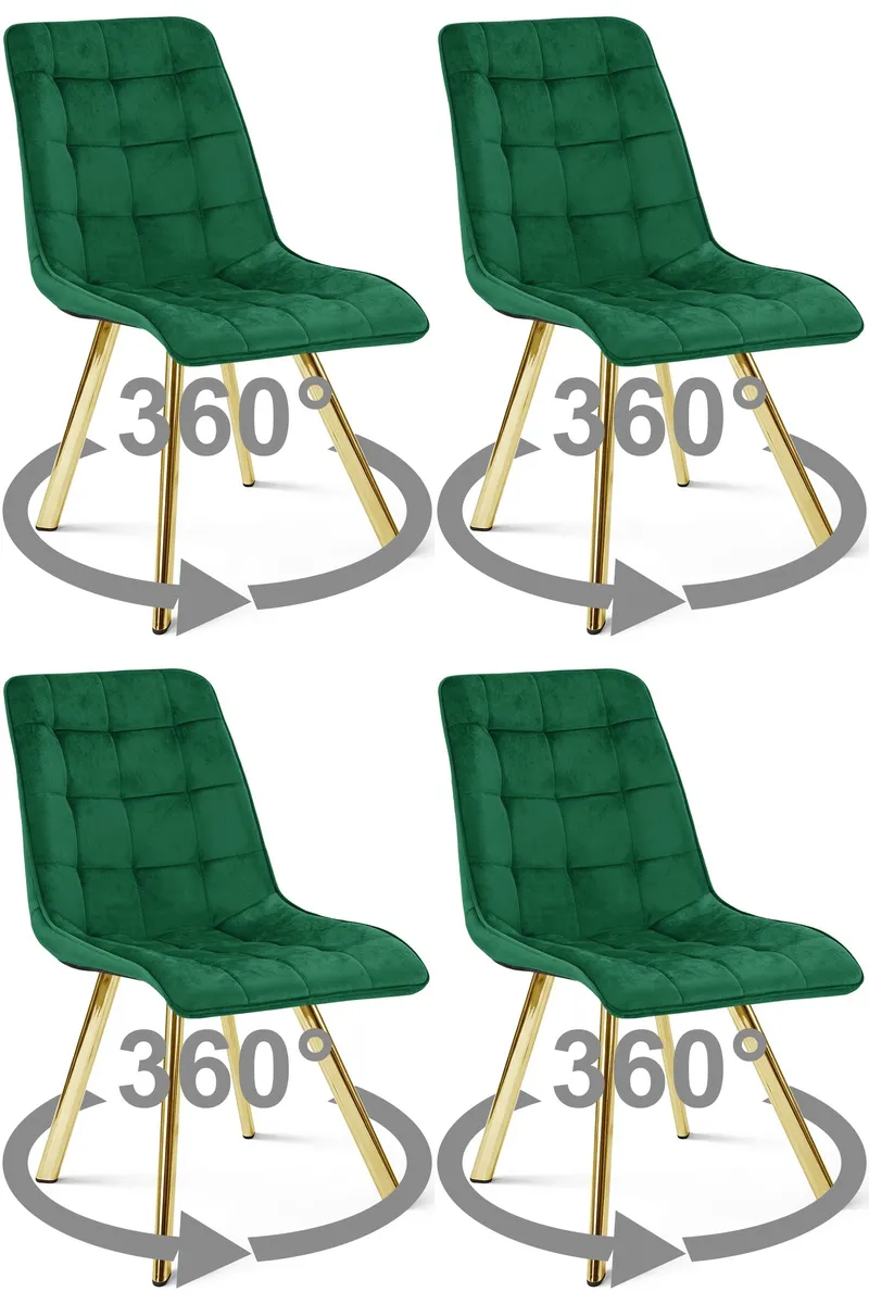 Krzesło MEBLIVA GAMOR 360 - Aksamit Zieleń Nogi Złote 4 szt