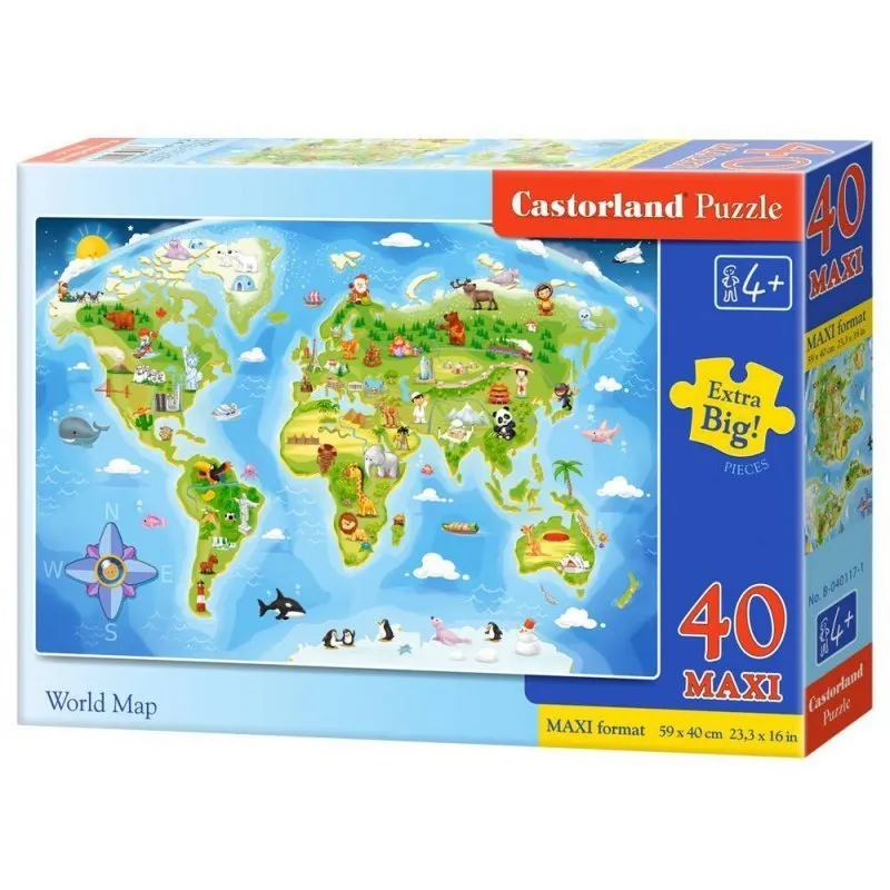 Puzzle 40 El.maxi World Map CASTOR