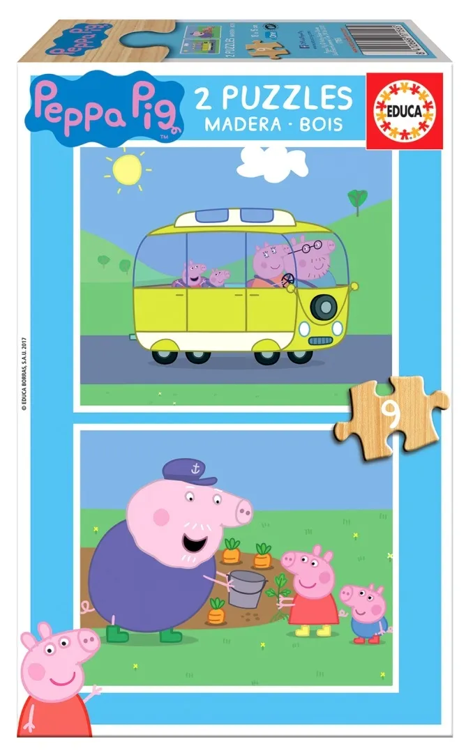 Puzzle 2x9 Drewno Świnka Peppa