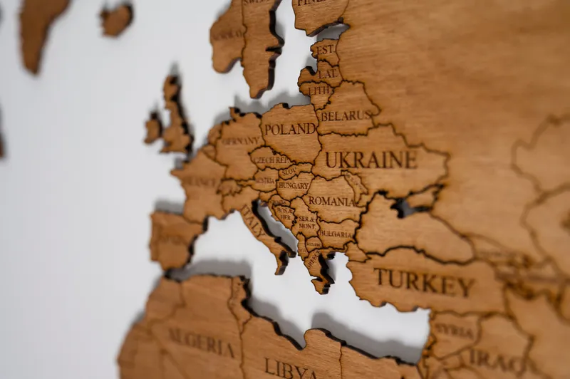 Drewniana Mapa Świata Z Granicami I Nazwami Państw, 4 Kolory