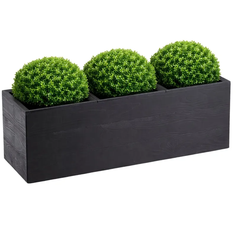 Donica Betonique Na Kółkach Deska Recykling 90X30XH30 cm - Czarny