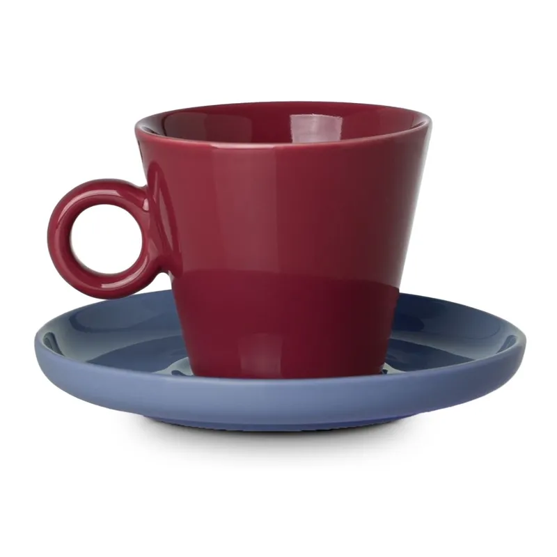 Filiżanka Do Cappuccino Cream 200 ml Z Niebieskim Spodkiem - Czerwona