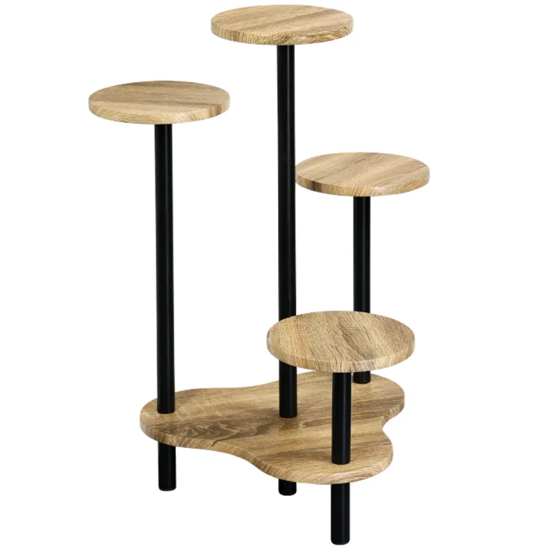 Kwietnik Stojący 4 Poziomy Loft Dąb I Czarny Metal 64,5 cm