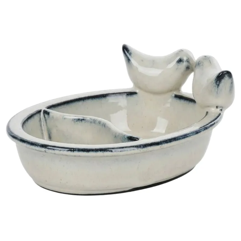 Ceramiczny Karmnik Dla Ptaków Na Wodę I Ziarno - Biały