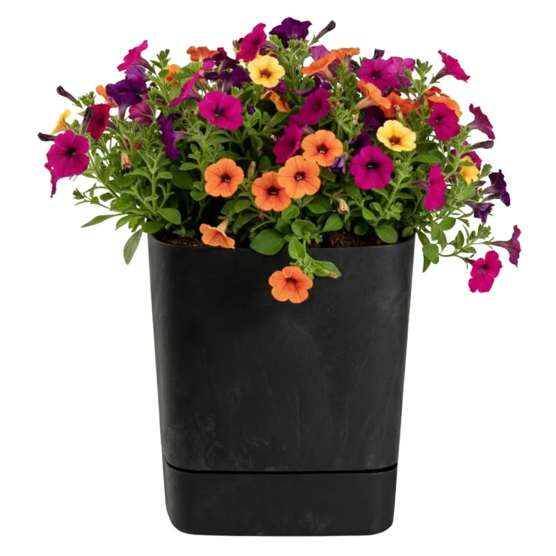 Donica Z Podstawką CUBI Recykling Beton 30x30 cm - Czarny