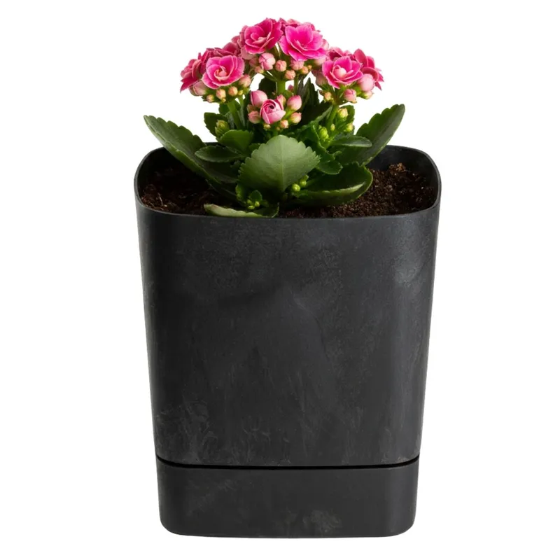Donica Z Podstawką CUBI Recykling Beton 16x16 cm - Czarny