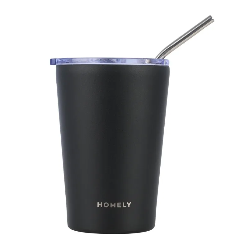 Kubek Termiczny Ze Słomką 400 ml Midnight Black - Czarny