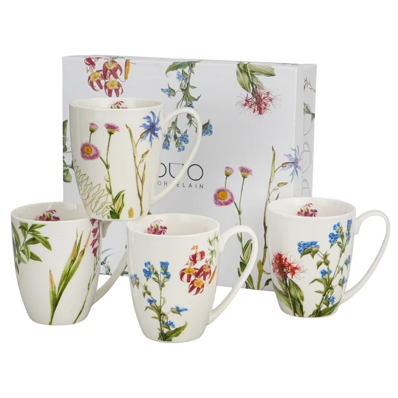 Zestaw 4 Porcelanowych Kubków Barwy Natury 360 ml