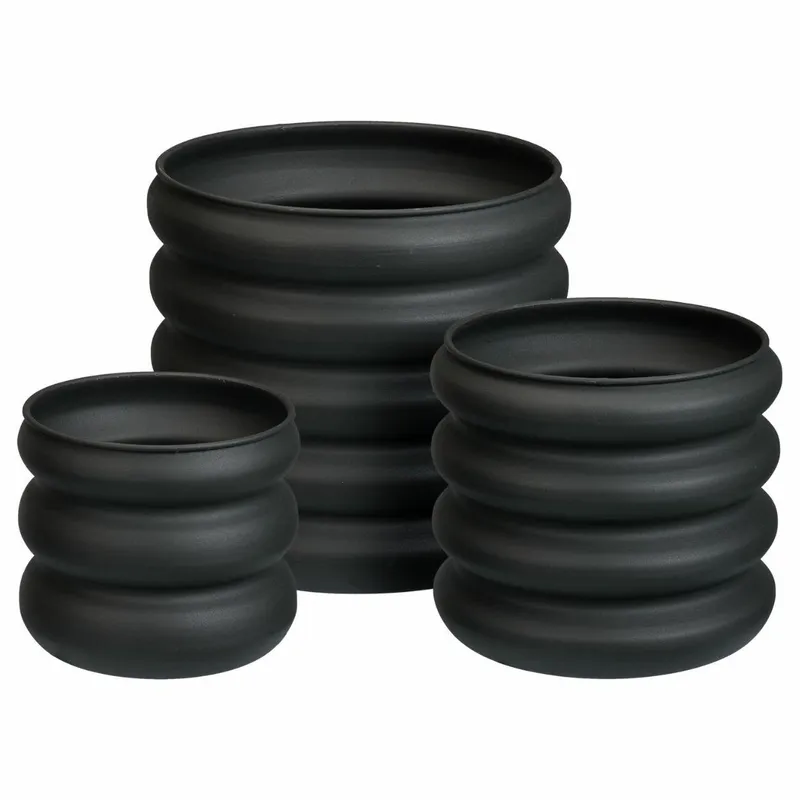 Zestaw Metalowych Doniczek Black Round 3 szt