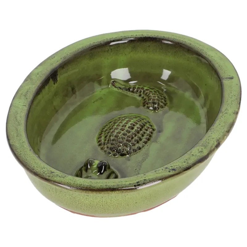 Poidełko Dla Ptaków Ceramiczne Z Krokodylem - Zielone