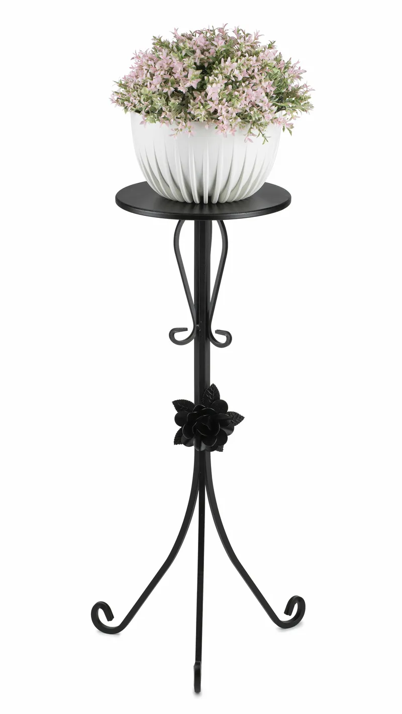 Kwietnik Metalowy Z Różą 75 cm - Czarny