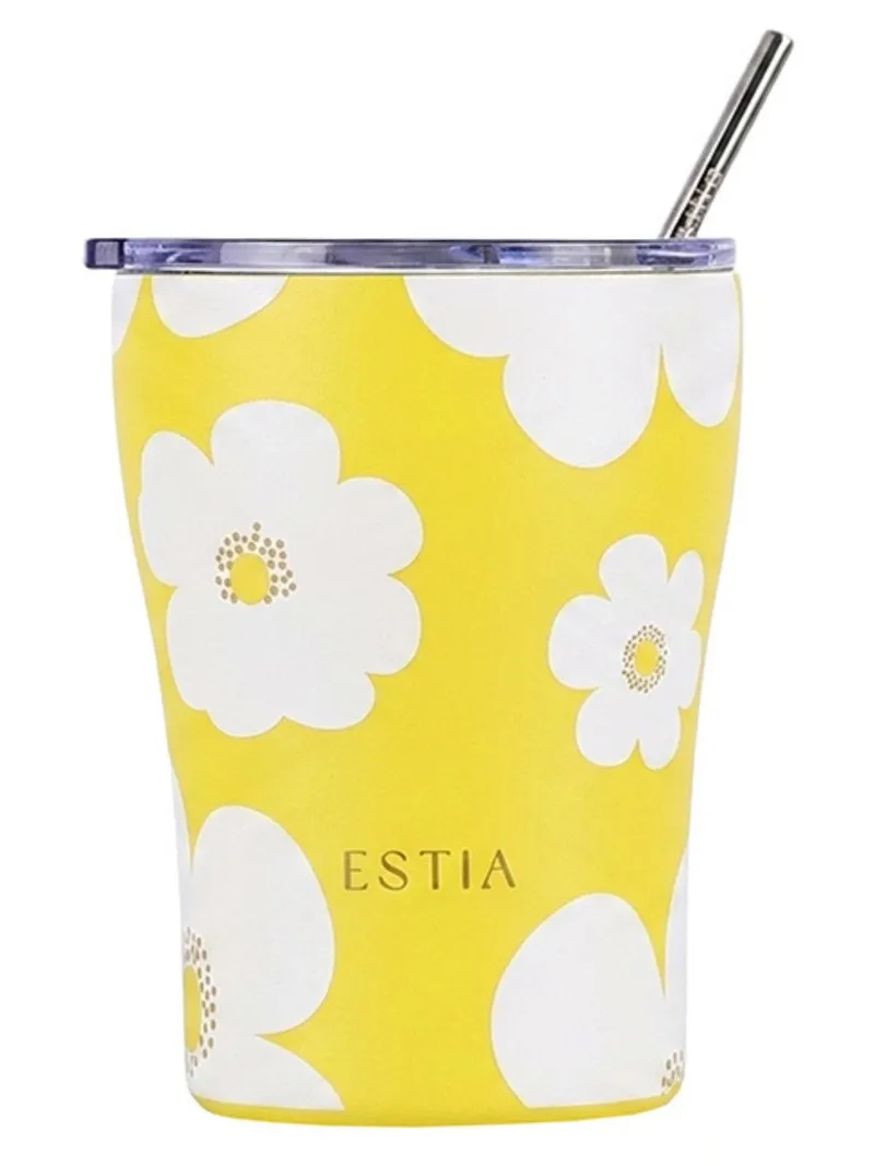 Kubek Termiczny Ze Słomką 350 ml Yellow Daisy
