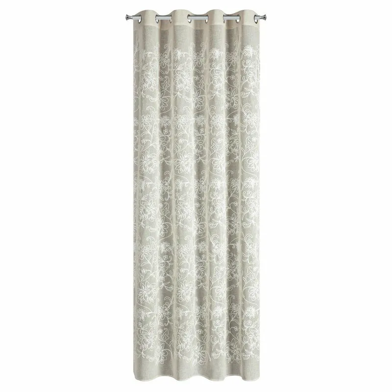 Zasłona LILY 140x250 cm Haftowane Kwiaty Przelotki - Beżowa