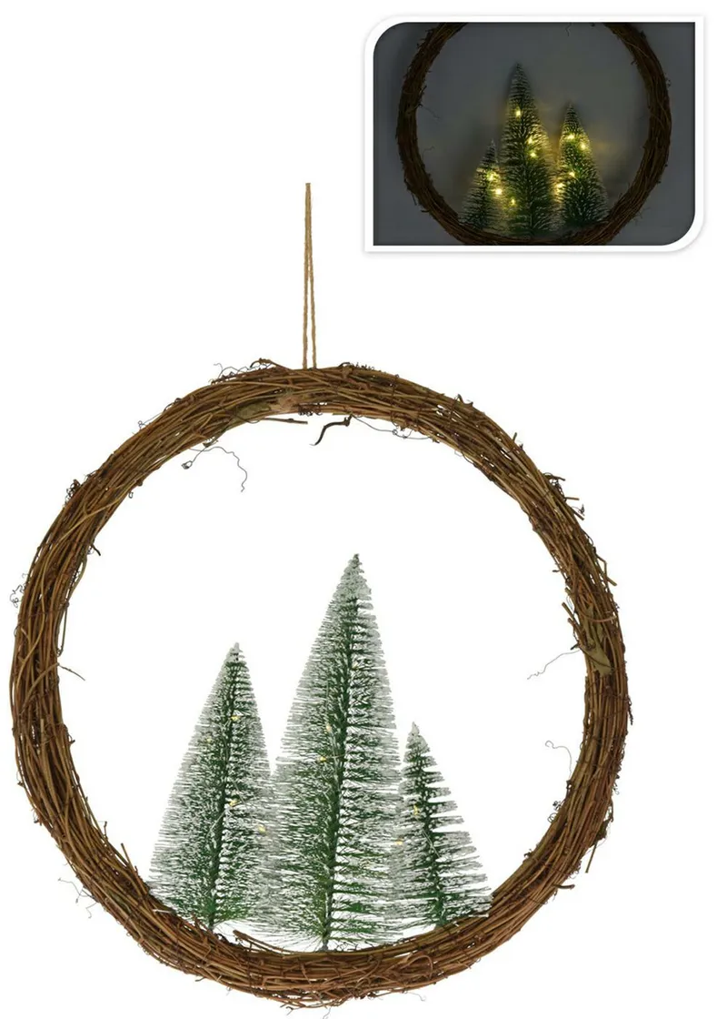 Wianek Rattanowy Z Choinkami LED 40 cm