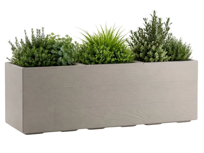 Donica Betonique Na Kółkach Deska Recykling Beż 90X30XH30 cm