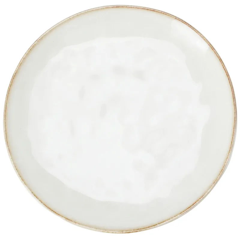 Talerz Obiadowo Deserowy Z Brązową Krawędzią 21 cm - Biały