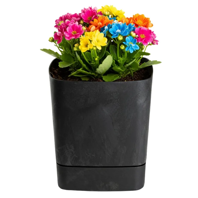 Donica Z Podstawką CUBI Recykling Beton 19x19 cm - Czarny