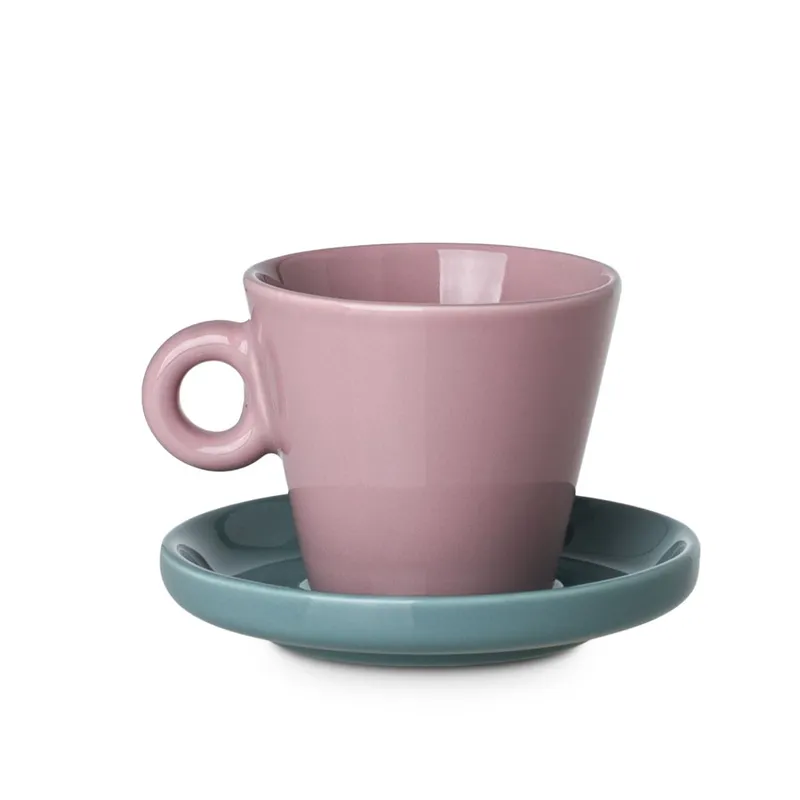 Filiżanka Do Espresso Echo 100 ml Z Turkusowym Spodkiem - Różowa