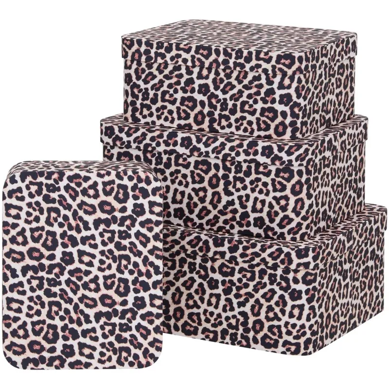 Zestaw 4 Kartonowych Pudełek Leopard
