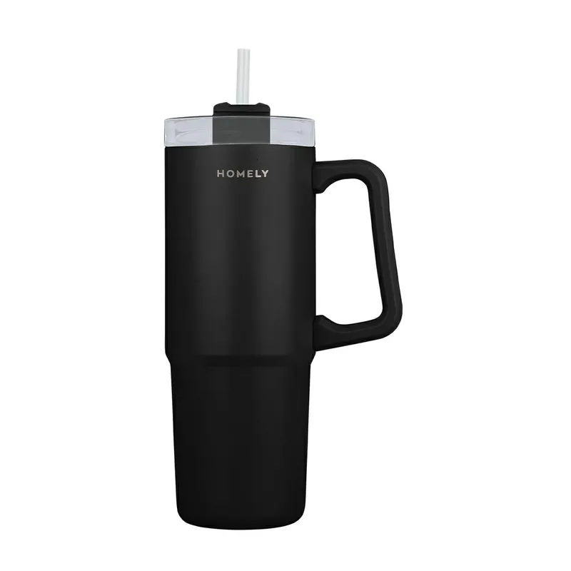 Kubek Termiczny Ze Słomką 900 ml - Czarny