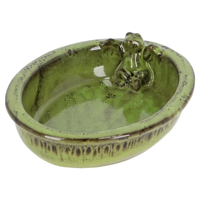 Poidełko Dla Ptaków Ceramiczne Z Żabą - Zielone
