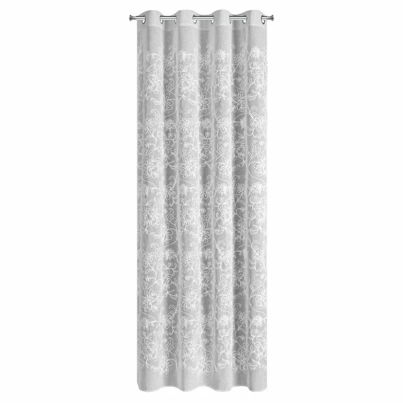 Zasłona LILY 140x250 cm Haftowane Kwiaty Przelotki - Biała