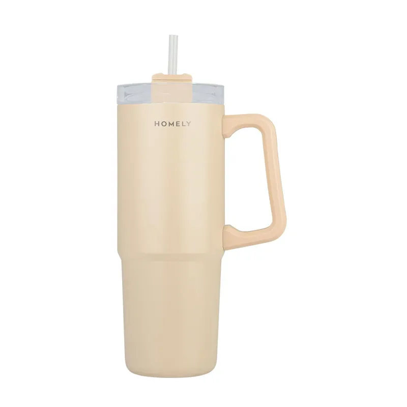 Kubek Termiczny Ze Słomką 900 ml Beż