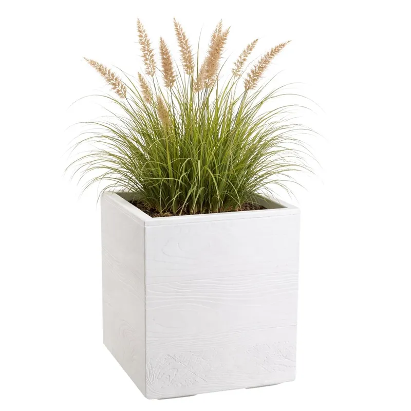 Donica Betonique Na Kółkach Deska Recykling 40X40XH40 cm - Kremowy