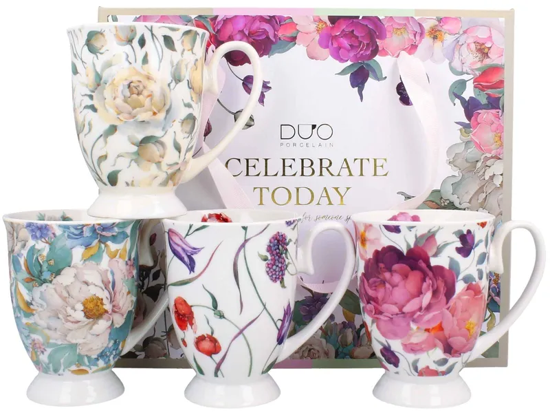 Komplet 4 Porcelanowych Kubków Royal FLOWER