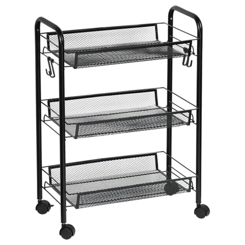 Wózek Kuchenny 3 Poziomy Na Kółkach Metalowy 44X26XH63,5 cm - Czarny