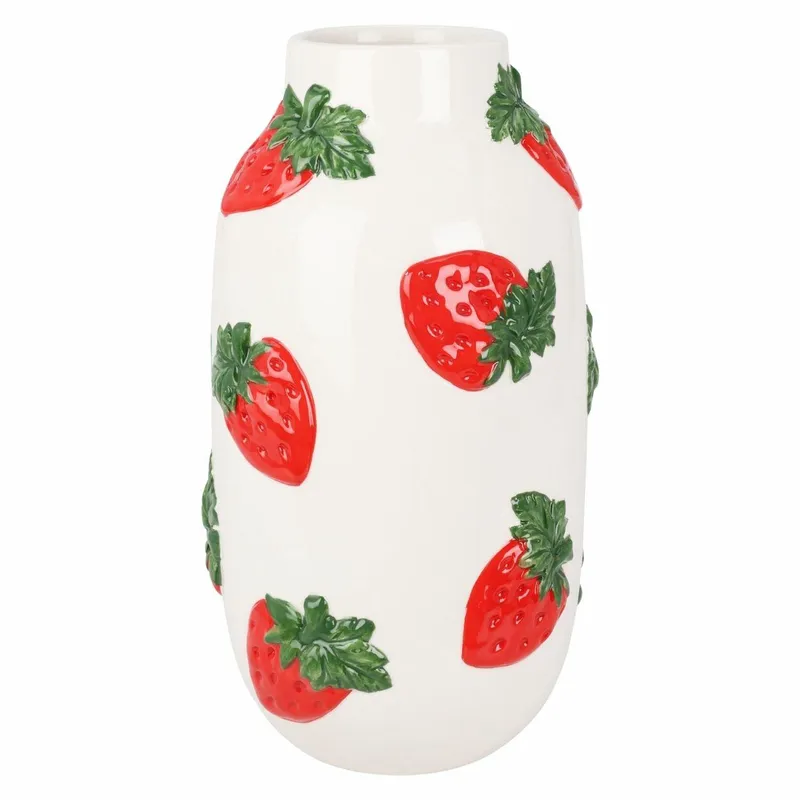 Ceramiczny Wazon Dekoracyjny Z Motywem Truskawek 29 cm